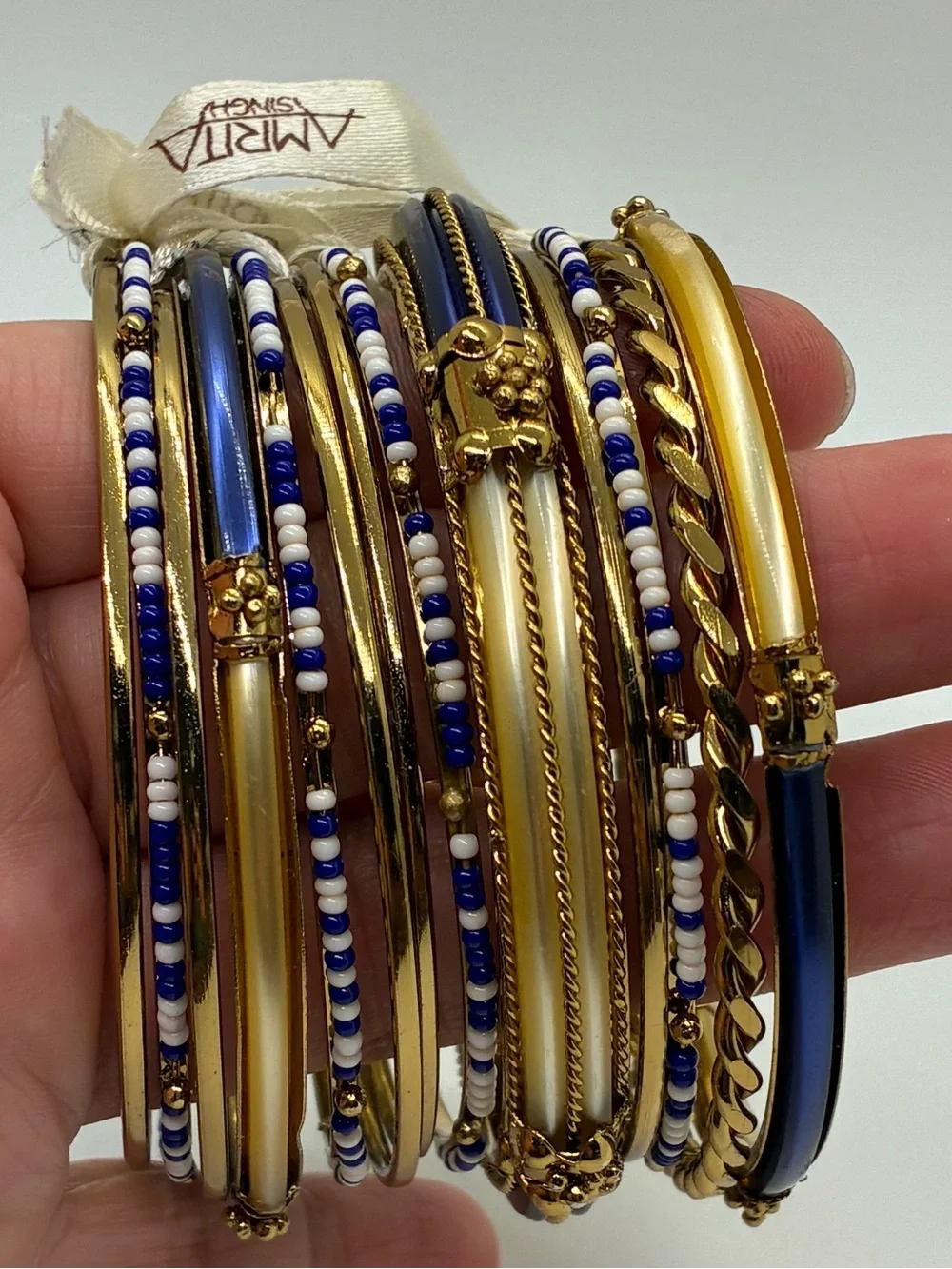 AMRITA SINGHBLUE AND GOLD BANGLE BRACELETS